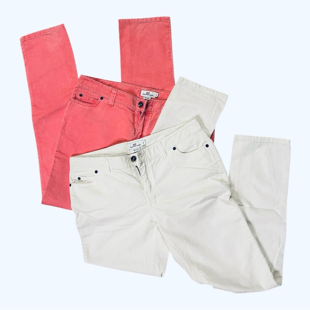 LOT OF 2 Vineyard Vines Women’s Corduroy Pants 10 Pink Winter White Straight Leg